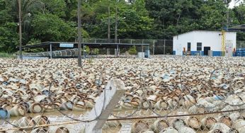 Centenas de botijas de gás flutuam no pátio da Fogás em Porto Velho