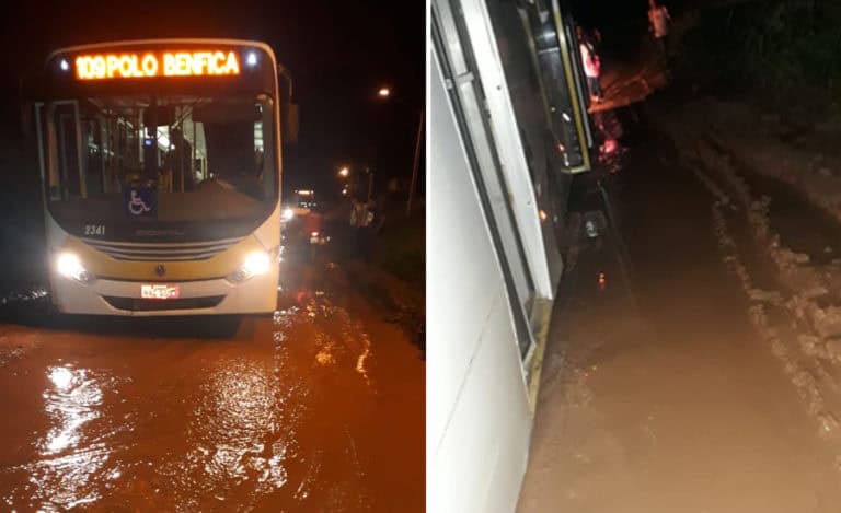 Ônibus da linha do Benfica atola e deixa passageiros a pé em ramal