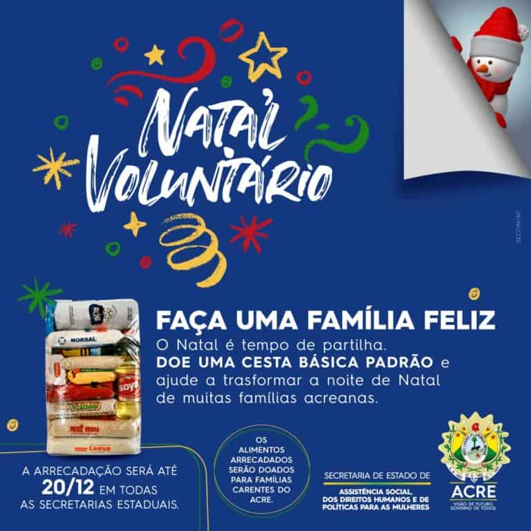 “Natal Voluntário” idealizado pelo governo irá distribuir cestas básicas a famílias carentes