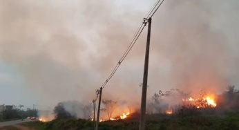 Queimada consome vegetação à margem de estrada na Via Verde, em Rio Branco