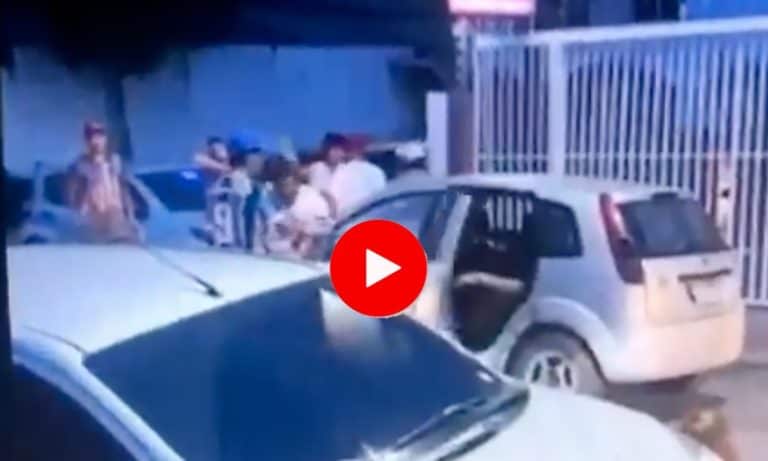 Vídeo mostra momento em que homem se descontrola, bate na esposa e recebe dois tiros