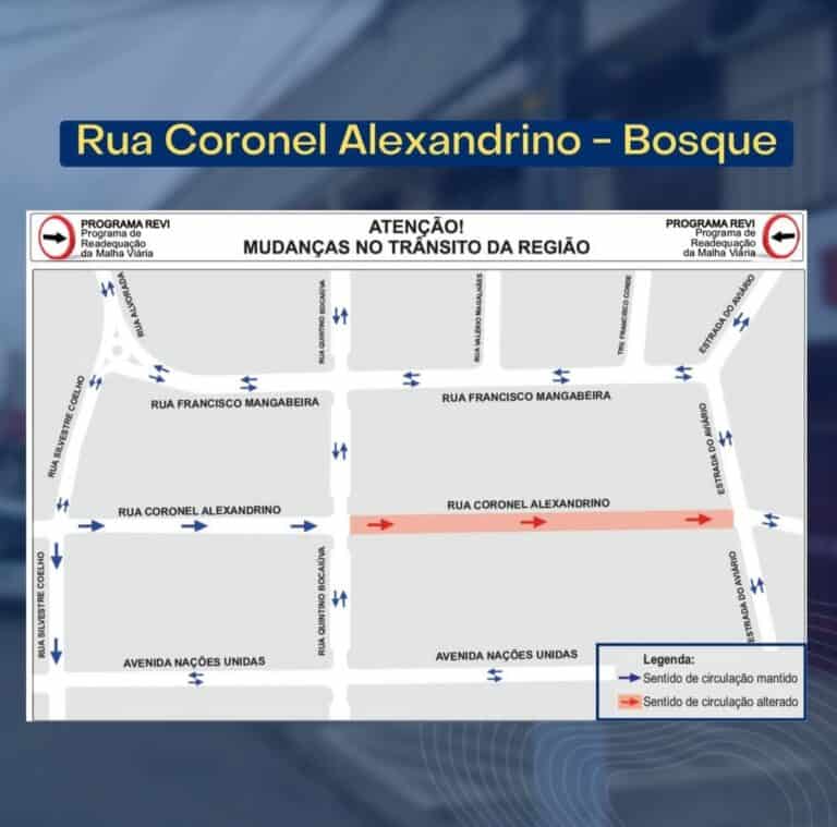 Rua Coronel Alexandrino, no Bosque, terá sentido único a partir desta quinta-feira