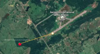 Mapa mostra que avião caiu e explodiu a 1.800 metros da pista do Aeroporto de Rio Branco