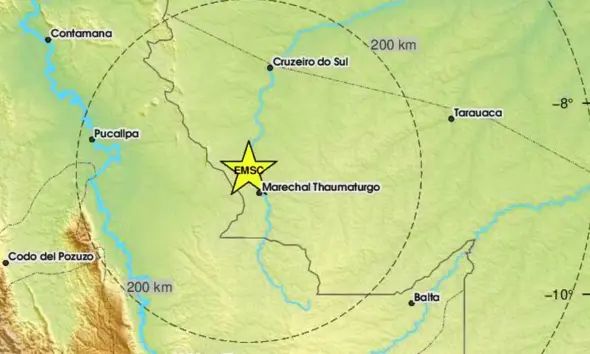 Terremoto de Magnitude 5,0 é registrado em Marechal Thaumaturgo, no Acre