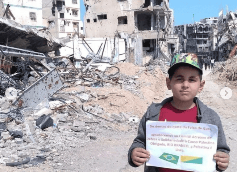 Direto de Gaza, garoto agradece a comitê acreano pela causa palestina