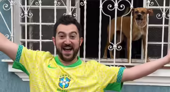Vincent Martella, posa com vira-lata caramelo: ‘Oficialmente brasileiro’