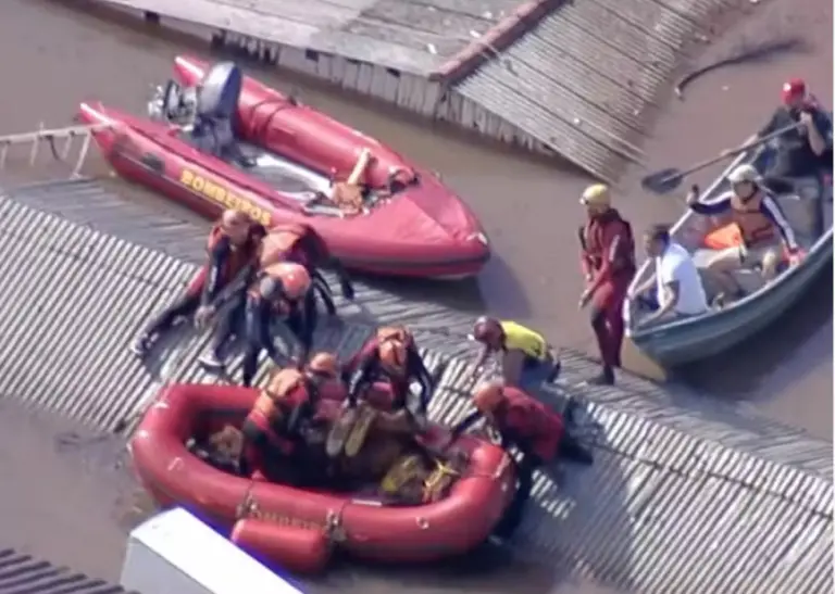 Cavalo que estava ilhado em telhado é resgatado pelos bombeiros e veterinários