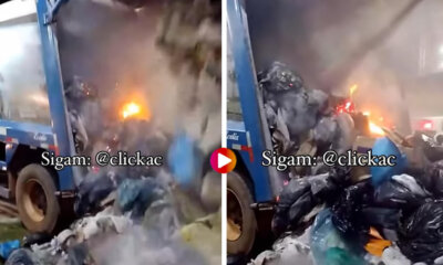 Vídeo: caminhão de coleta de lixo pega fogo em Rio Branco