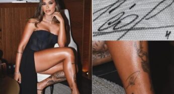 Agora mulher de Militão, Tainá Castro mantém tatuagem com nome do ex