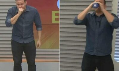 Jornalista da Globo engasga ao vivo e se desespera: ‘Deixa eu tomar água’