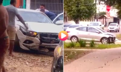 Acidente com três carros deixa mulher ferida na capital; moradores exigem quebra-molas