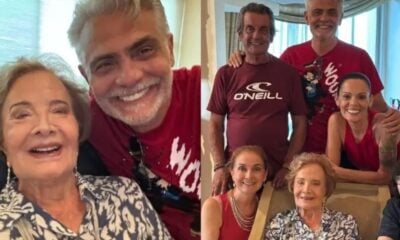 Aos 90, Glória Menezes posa sorridente ao lado da família: ‘Com saúde’