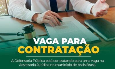 Defensoria Pública abre vaga para assessoria jurídica em Assis Brasil