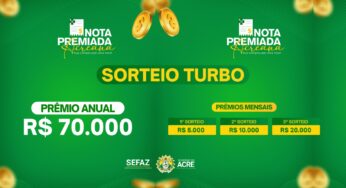 Nota Premiada Acreana terá sorteio com prêmio anual de R$ 70 mil