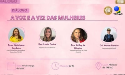 7 de Março: TRE-AC terá roda de conversa sobre desafios enfrentados por mulheres