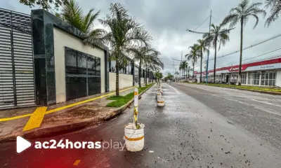 Avenida Ceará é parcialmente interditada devido queda de mármore de muro do TCE