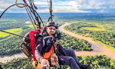 Josenir Melo mostra a cheia do Rio Acre por cima com plantação submersa e casas isoladas