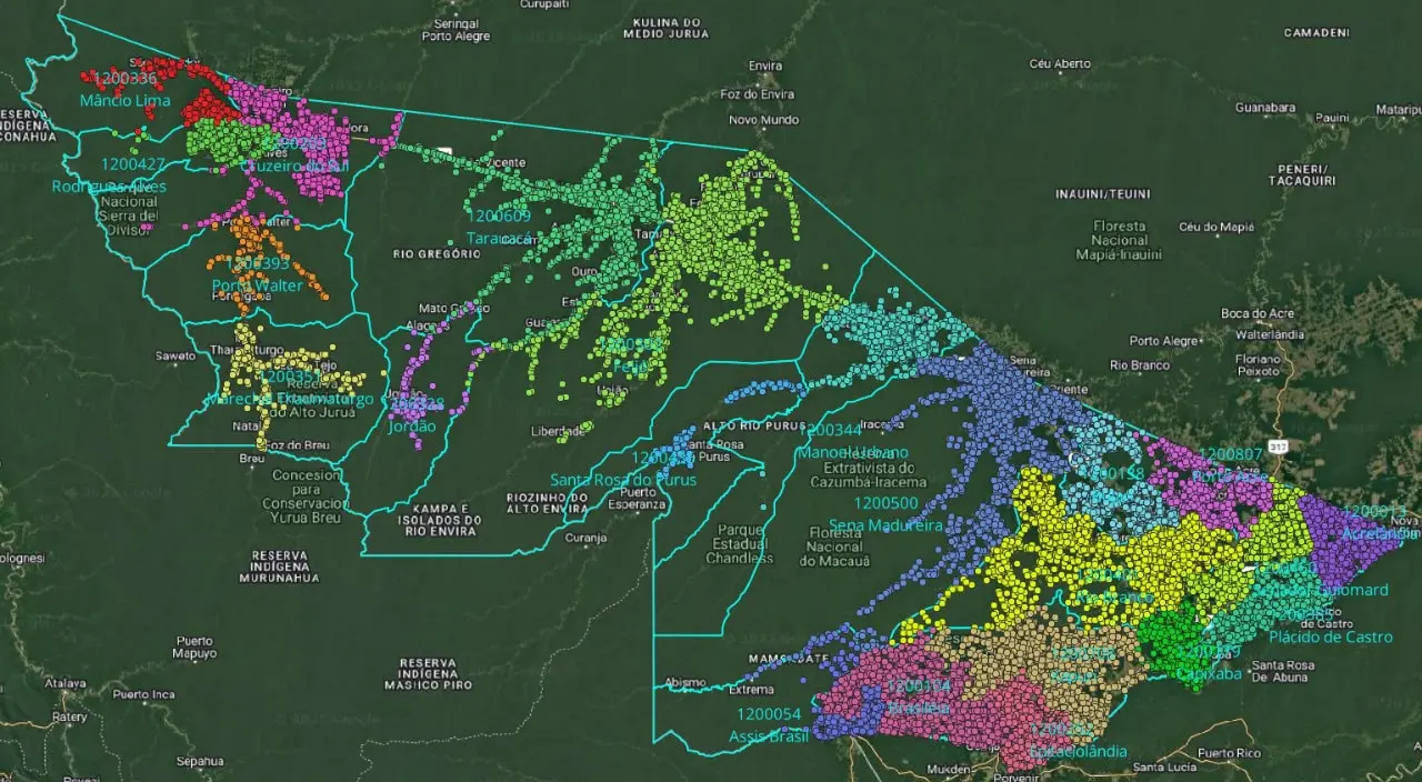 Mapa de cadastro das propriedades rurais do Acre