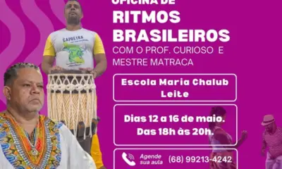 Oficinas gratuitas de arte e cultura abrem 90 vagas em Rio Branco