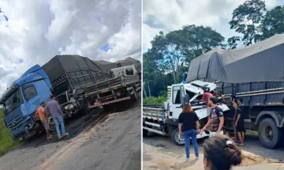 Acidente entre caminhão e carreta deixa motorista preso às ferragens
