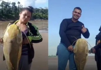 Pescadora fisga pirarara de quase 20 quilos no interior do Acre