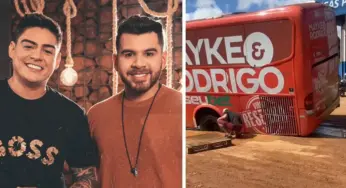 Ônibus de dupla sertaneja atola em rua de Rio Branco