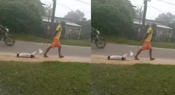 Homem arrasta cachorro morto em rua de Cruzeiro do Sul