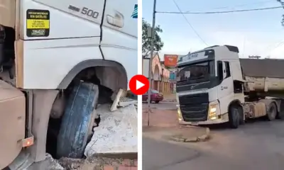 Carreta cai em buraco na Avenida Getúlio Vargas, em Rio Branco