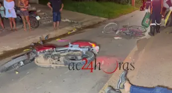 Homem perde controle de moto e colide contra ciclista; dois ficam feridos