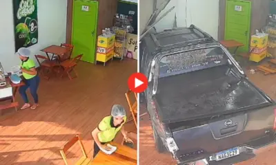 Vídeo: funcionárias escapam por segundos de caminhonete que invadiu lanchonete