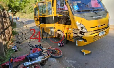 Assaltantes batem moto em ônibus durante fuga após arrastão