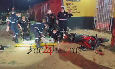 Acidente entre carro e moto deixa pai e filha feridos em Rio Branco
