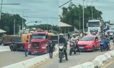 Caminhão fica “entalado” na Quarta Ponte e incidente causa congestionamento