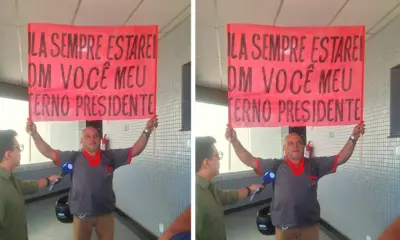 Militante de Lula leva cartaz ao aeroporto: “sempre estarei com você”