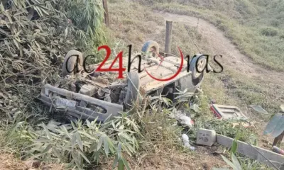 Carro com seis ocupantes perde freios e capota em ribanceira no Acre
