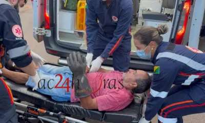 Eletricista sofre descarga elétrica e cai de 3 metros de altura