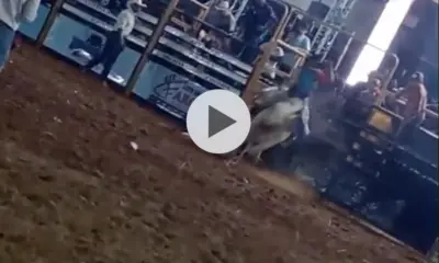 Peão desmaia após queda durante prova de montaria na ExpoQuinari