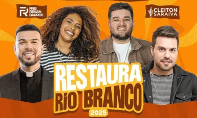 Frei Renan, Cleiton Saraiva e Colo de Deus são atrações do Restaura Rio Branco 2025
