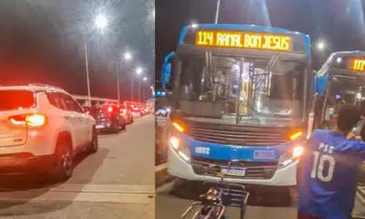 Ônibus quebra na Ponte Metálica e bloqueia passagem do Samu