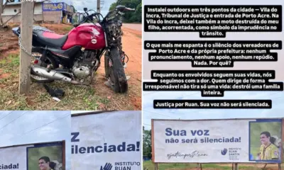 Pai de árbitro morto em acidente expõe moto destruída e cobra justiça no AC