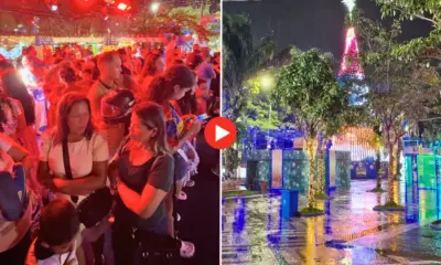 Mesmo sob chuva, público prestigia decoração de Natal na Praça da Revolução
