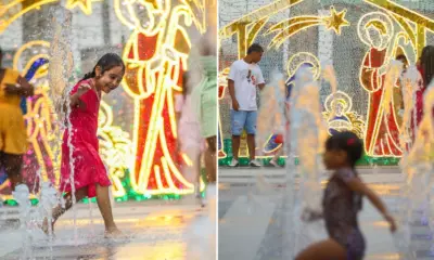 Fonte interativa volta a funcionar e encanta famílias na Praça da Revolução