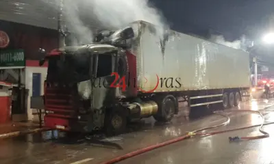 Carreta usada na entrega de alimentos pega fogo na Via Chico Mendes