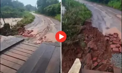 Forte chuva compromete ponte sobre o igarapé Belo Jardim; veja o vídeo