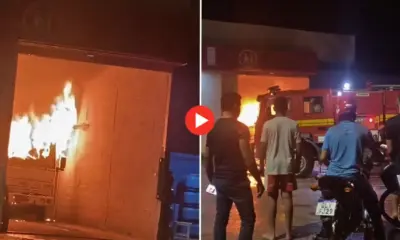 Caminhão pega fogo dentro de armazém no centro de Tarauacá