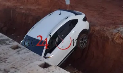 Carro entra em trecho interditado e cai em obra do Complexo Viário