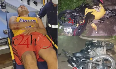 Colisão entre motos deixa motoboy com fratura e outro com escoriações