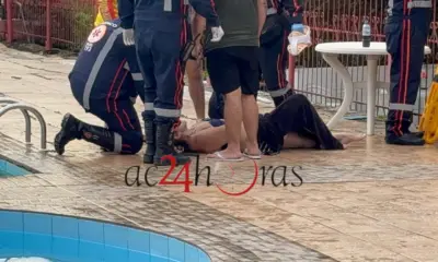 Mulher é socorrida após queda em área de piscina no bairro Panorama