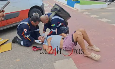 Ciclista invade preferencial em rotatória e é atingido por carro em Rio Branco