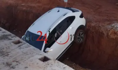Carro entra em trecho interditado e cai em obra do Complexo Viário